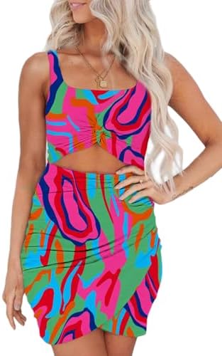 Abstract Print Summer Dresses for 2025 Cut Out Twist Front Ruched
