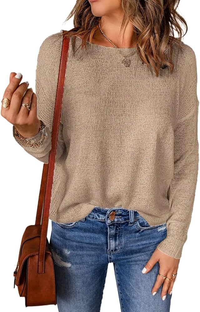 Apricot Casual Fall Long Sleeve Crewneck Lightweight Loose