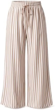 Apricot Casual Striped High Waist Wide Leg Pants