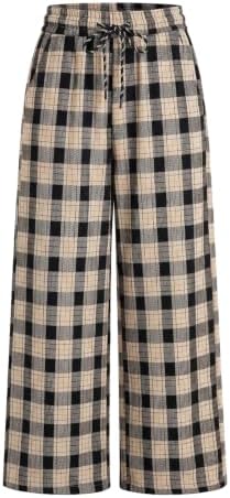 Apricot Plaid Wide Leg Pants