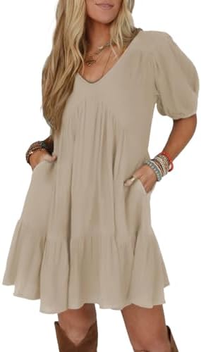 Apricot Short Sleeve Babydoll Mini Dress