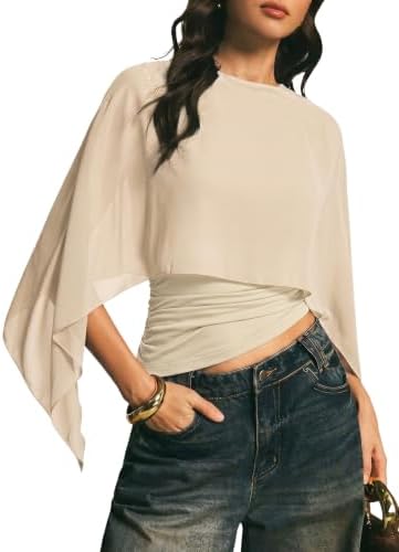 Beige Asymmetrical Tops Casual Sheer Mesh Tops