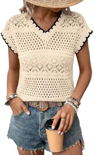 Beige Summer Tops Hollow Out Beach Crochet Cover Ups