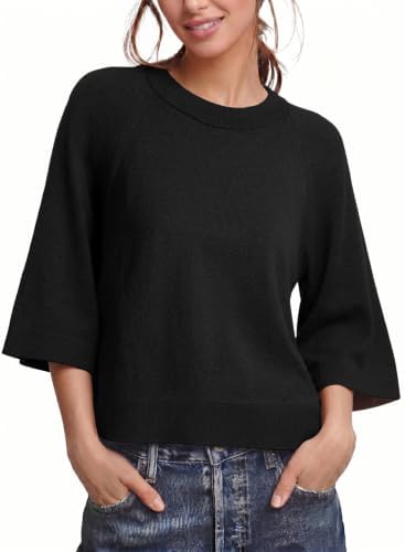 Black 3/4 Sleeve Sweaters Fall Knit Tops