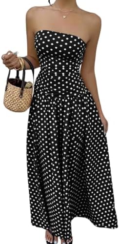 Black and White Polka Dot Strapless Maxi Tube Dress