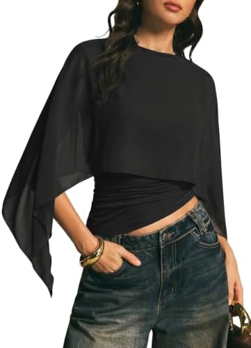 Black Asymmetrical Tops Casual Sheer Mesh Tops