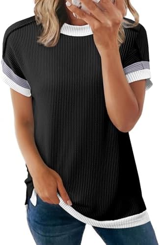 Black Casual Fashion 2025 Summer Tops Short Sleeve Crewneck Loose