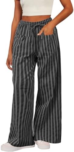 Black Casual Striped Color Block Pants Drawstring Elastic Waist