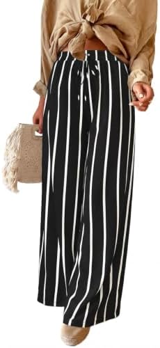 Black Casual Striped Drawstring High Waist Wide Leg Pants