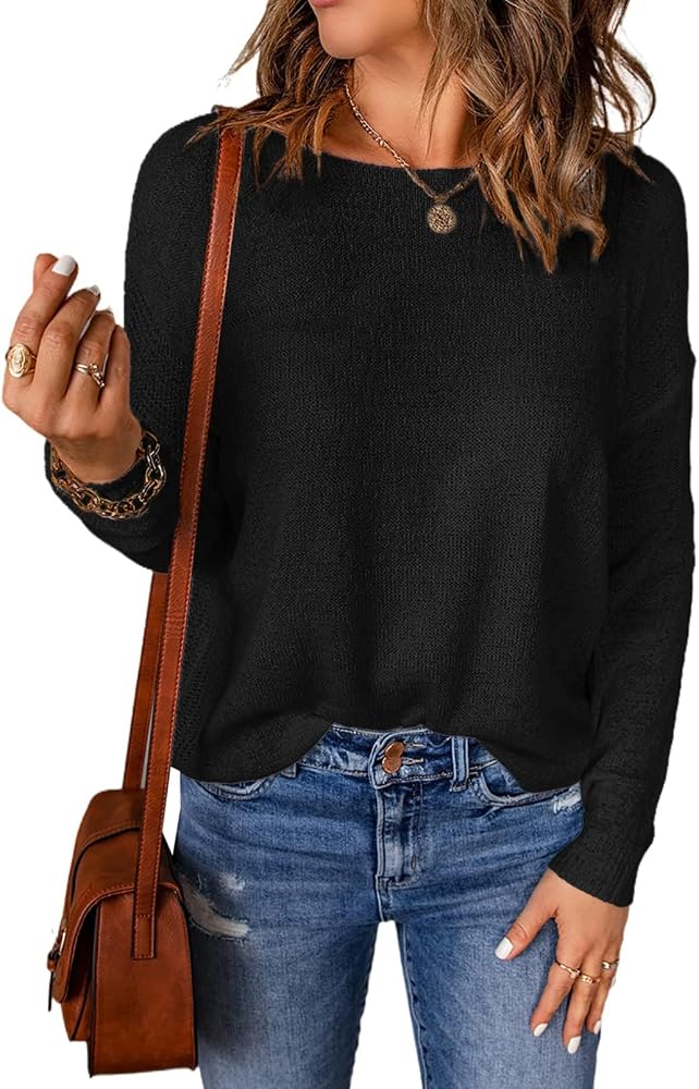 Black Casual Summer Long Sleeve Crew Neck Lightweight Oversized