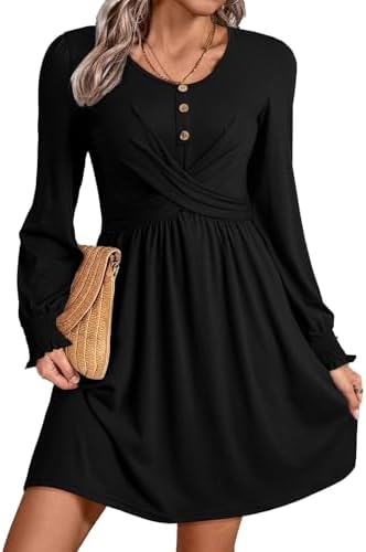 Black Fall Dresses 2025 Beach Casual Long Sleeve Loose Sundress
