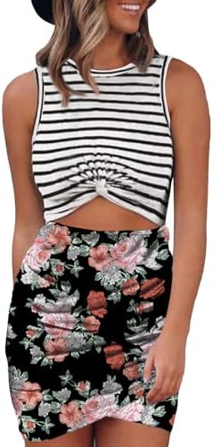 Black Floral Printed Summer Dress for Sleeveless Cut Out Twist