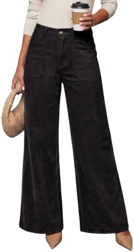 Black High Waisted Wide Leg Corduroy Pants Casual Loose Fit