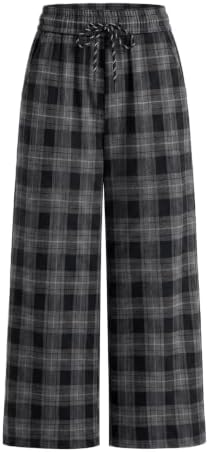 Black Plaid Wide Leg Pants