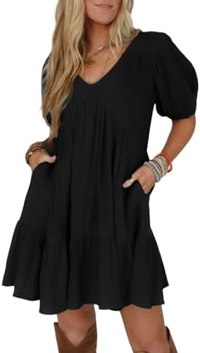 Black Short Sleeve Babydoll Mini Dress