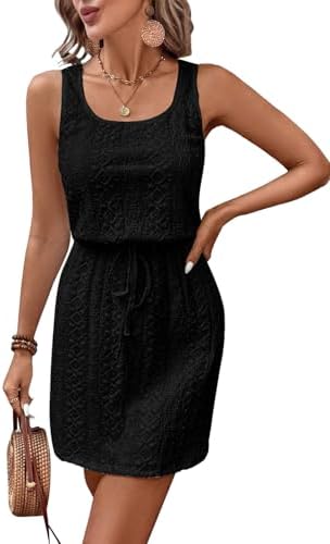 Black Spring Summer Tank Dresses for 2026 Hollow Out Textured