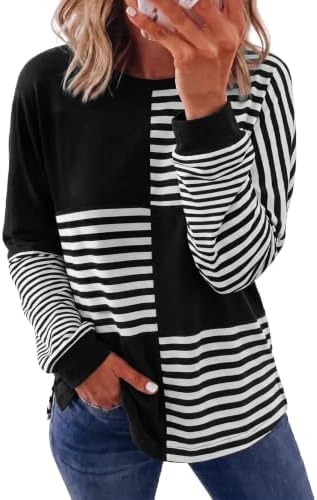 Black Striped Color Block Tops Fashion Spring 2026 Long Sleeve