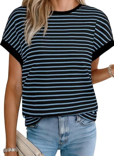 Black Striped Shirt Summer Short Sleeve Tops