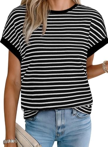 Black Striped Shirt Summer Short Sleeve Tops