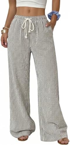 Black Striped Wide Leg Linen Pants