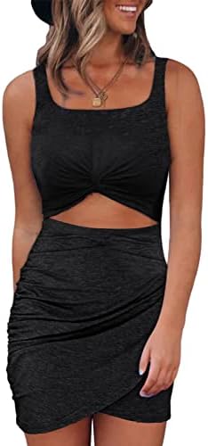 Black Summer Dresses for 2025 Cut Out Twist Front Ruched Wrap