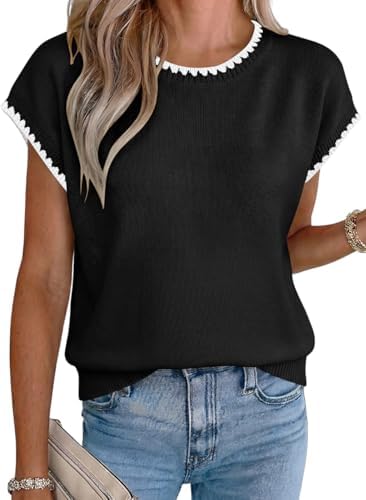 Black Summer Short Sleeve Sweater Knit Tops
