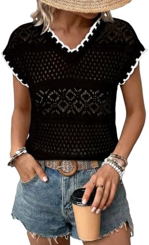 Black Summer Tops Hollow Out Beach Crochet Cover Ups