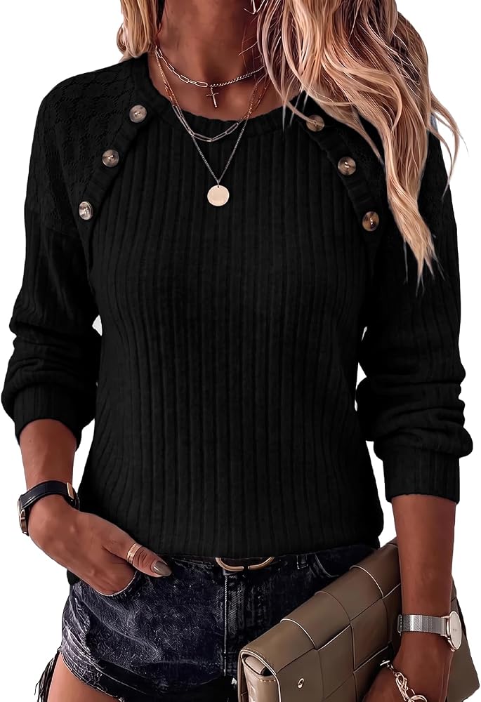 Black Sweaters Long Sleeve Shirts Fall Tops, Small | Early Fall