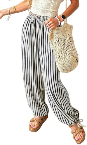 Black Trendy Wide Leg Striped Pants 2026 Fall Fashion Drawstring
