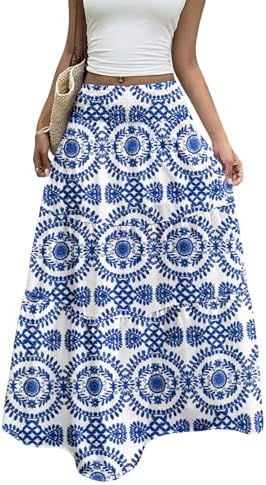 Blue Boho Flowy Maxi Skirts