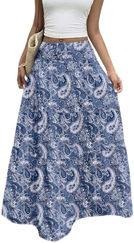 Blue Boho Flowy Maxi Skirts