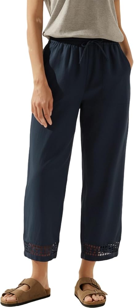 Blue Casual Linen Pants Fall Fashion 2026 Lightweight Drawstring