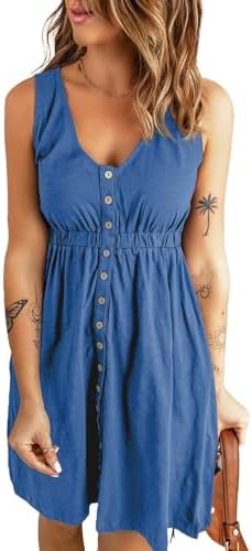 Blue Casual Summer 2025 Fashion V Neck Sleeveless Button Down