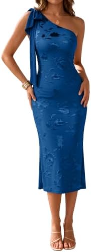 Blue Floral One Shoulder Bodycon Mesh Midi Dress