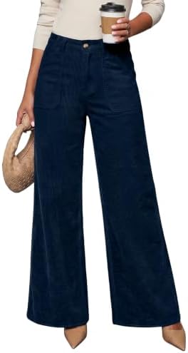 Blue High Waisted Wide Leg Corduroy Pants Casual Loose Fit
