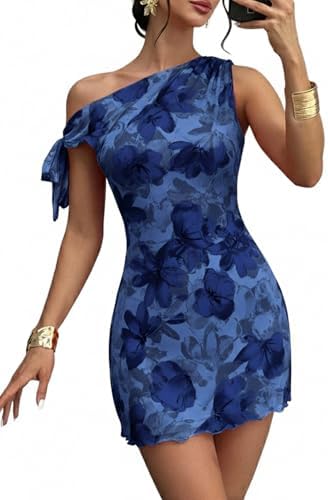 Blue Off The Shoulder Bodycon Dress Fashion 2026 Summer Floral