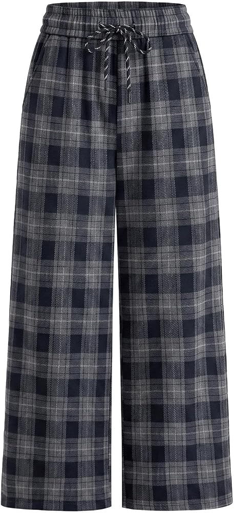Blue Plaid Wide Leg Pants