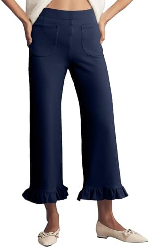 Blue 's Gingham Pants Ruffle Cropped Trousers