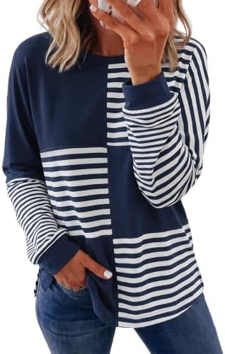 Blue Striped Color Block Tops Fashion Spring 2026 Long Sleeve