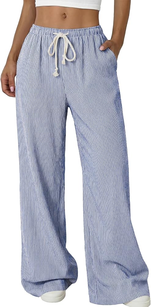 Blue Striped Wide Leg Pants