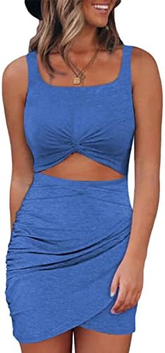 Blue Summer Dresses for 2025 Cut Out Twist Front Ruched Wrap