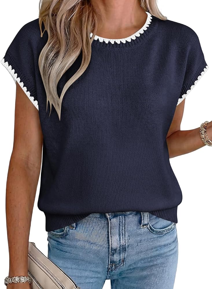 Blue Summer Short Sleeve Sweater Knit Tops