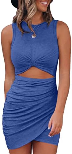 Blue Tank Dresses Cut Out Bodycon Mini Dress