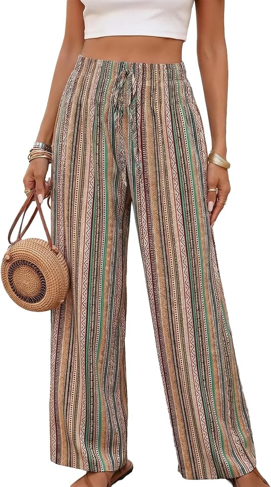 Brown Casual Loose Wide Leg Lounge Pants, Small