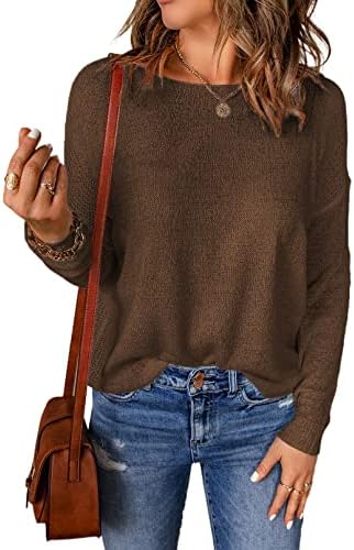 Brown Casual Spring Long Sleeve Crewneck Lightweight Loose