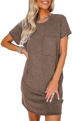 Brown Casual Summer Dresses 2026 Fashion Crewneck Short Sleeve