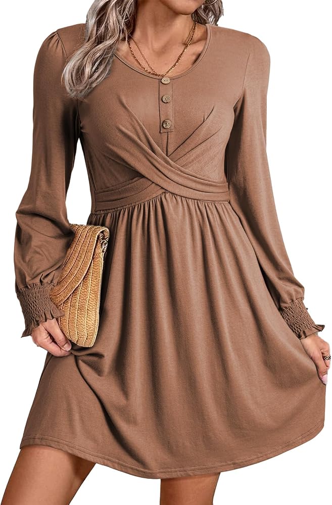 Brown Fall Dresses 2025 Beach Casual Long Sleeve Loose Sundress
