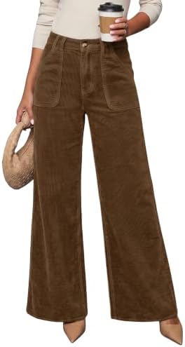 Brown High Waisted Wide Leg Corduroy Pants Casual Loose Fit