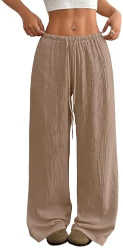 Brown Linen Pants Wide Leg Beach Trousers