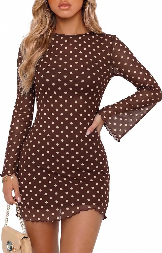 Brown Polka Dot Y2K Mini Dress
